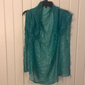 Ocean blue square scarf with silver threads